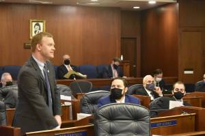 Rep. David Eastman, R-Wasilla, speaks on the floor of the Alaska House of Representatives during a floor debate on Tuesday, Aug. 31, 2021, over an appropriations bill during the Legislatures third special session of the summer. Multiple organizations reported on Wednesday that Eastman is a lifetime member of the far-right organization the Oath Keepers. (Peter Segall / Juneau Empire)