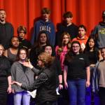 Audra Calloway directs the Soldotna High School Choir in a rehersal on Oct. 11, 2022, at Soldotna High School in Soldotna, Alaska. (Jake Dye/Peninsula Clarion)
