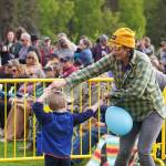 Attendees gather to dance and to listen during a performance by Blackwater Railroad Company, part of the Levitt AMP Soldotna Music Series on Wednesday, June 7, 2023, at Soldotna Creek Park in Soldotna, Alaska. (Jake Dye/Peninsula Clarion)