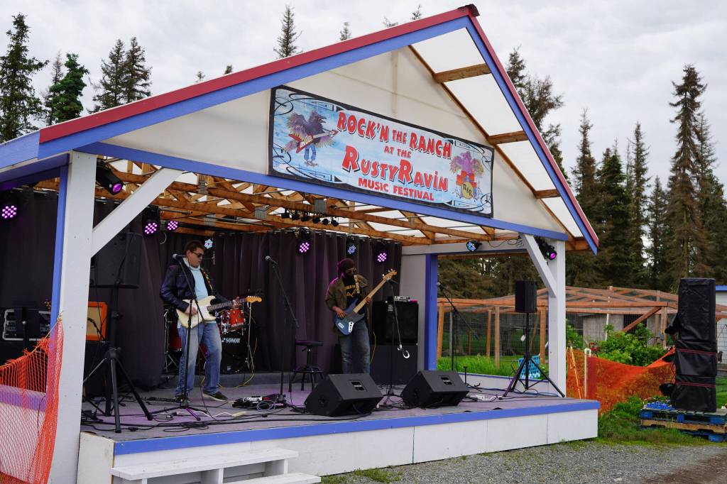 Gold Peak play the opening set of the Seventh Annual RockN the Ranch at the Rusty Ravin on Friday, July 7, 2023, at Rusty Ravin Plant Ranch in Kenai, Alaska. (Jake Dye/Peninsula Clarion)