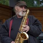 Bob Mabrey performs as part of Riverfront Gang at Soldotna Creek Park in Soldotna, Alaska, on Wednesday, Aug. 23, 2023. (Jake Dye/Peninsula Clarion)