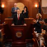 Attendees of the 2024 Alaska State of the State address applaud Rose Dunleavy, Alaskas first lady, on Tuesday. (Photo by James Brooks/Alaska Beacon)