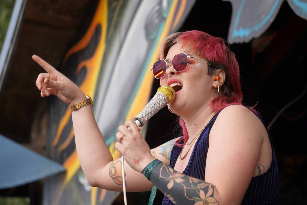 Glitterfox performs at Salmonfest in Ninilchik, Alaska, on Saturday, Aug. 3, 2024. (Jake Dye/Peninsula Clarion)