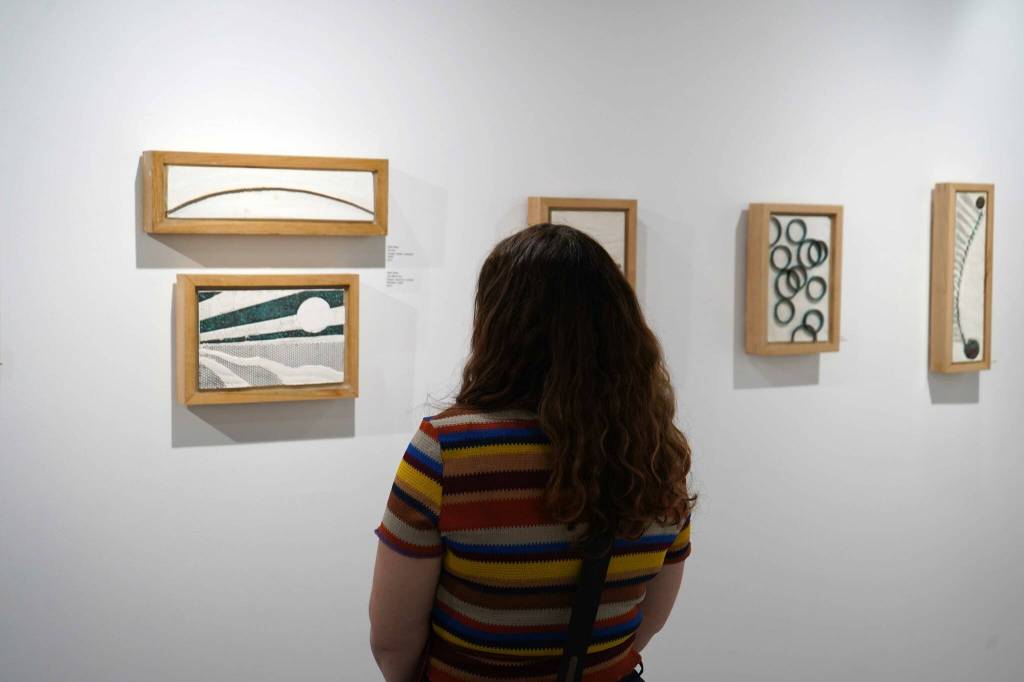 Artwork by Kenai Peninsula College Associate Professor of Art Cambid-J Cam Choy is displayed in a memorial art gallery at Kenai Peninsula College in Soldotna, Alaska, on Friday, Sept. 13, 2024. (Jake Dye/Peninsula Clarion)