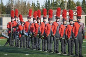 Jake Dye/Peninsula Clarion
The Kenai Central High School Marching Band performs Snakes and Songbirds: The Music of the Hunger Games during the Kenai Marching Showcase at Ed Hollier Field in Kenai on Saturday.