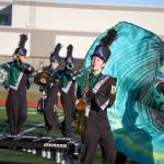 The Colony High School marching band, Thee Northern Sound, performs during the Kenai Marching Showcase at Ed Hollier Field in Kenai, Alaska, on Saturday, Sept. 21, 2024. (Jake Dye/Peninsula Clarion)