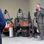 Tom Seggerman, maintenance manager for the Tsalteshi Trails Association, speaks at a winter kick-off and open house event to celebrate a new trail system maintenance shed Saturday, Oct. 12, 2024, just outside of Soldotna, Alaska. (Photo by Jeff Helminiak/Peninsula Clarion)