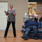 Donna Shirnberg and Ian McEwen rehearse Boeing Boeing at the Kenai Performers Theater on Kalifornsky Beach Road, near Soldotna, Alaska, on Monday, Oct. 14, 2024. (Jake Dye/Peninsula Clarion)