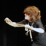 Lilly Mooter, as Mrs. White, rehearses Seward High School Theatre Collectives Clue at Seward High School in Seward, Alaska, on Thursday, Nov. 7, 2024. (Jake Dye/Peninsula Clarion)