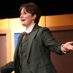 Evelyn Bukac, as Mr. Green, rehearses Seward High School Theatre Collectives Clue at Seward High School in Seward, Alaska, on Thursday, Nov. 7, 2024. (Jake Dye/Peninsula Clarion)