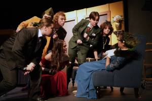 The cast of Seward High School Theatre Collectives Clue rehearse at Seward High School in Seward, Alaska, on Thursday, Nov. 7, 2024. (Jake Dye/Peninsula Clarion)