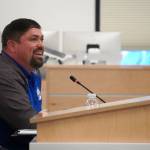 Aurora Borealis Charter School Principal Cody McCanna speaks during a special meeting of the Kenai Peninsula Borough School Districts Board of Education in Soldotna, Alaska, on Monday, Nov. 18, 2024. (Jake Dye/Peninsula Clarion)