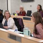 Board member Sarah Douthit speaks during a special meeting of the Kenai Peninsula Borough School Districts Board of Education in Soldotna, Alaska, on Monday, Nov. 18, 2024. (Jake Dye/Peninsula Clarion)