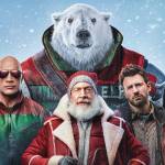 Dwayne Johnson as Callum Drift, J. K. Simmons as Santa Claus, Chris Evans as Jack OMalley and Lucy Liu as Zoe Harlow in Red One. (Promotional image courtesy Amazon MGM Studios)