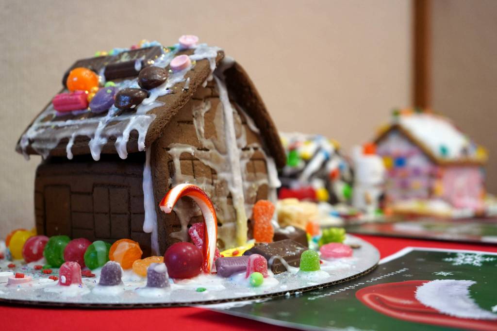 A gingerbread house constructed by Isabelle, 5, is displayed in the Kenai Chamber of Commerces 12th Annual Gingerbread House Contest at the Kenai Chamber of Commerce and Visitor Center in Kenai, Alaska, on Wednesday, Nov. 20, 2024. (Jake Dye/Peninsula Clarion)