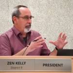 Board President Zen Kelly speaks during a meeting of the Kenai Peninsula Borough School Districts Board of Education in Soldotna, Alaska, on Monday, Dec. 2, 2024. (Jake Dye/Peninsula Clarion)