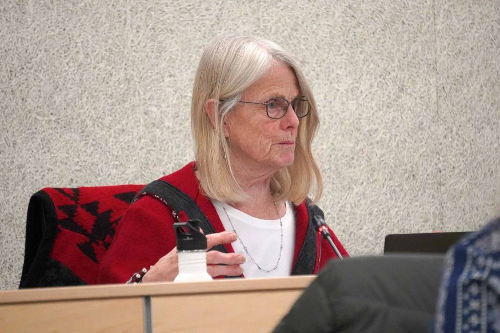 Penny Vadla speaks during a meeting of the Kenai Peninsula Borough School Districts Board of Education in Soldotna, Alaska, on Monday, Dec. 2, 2024. (Jake Dye/Peninsula Clarion)