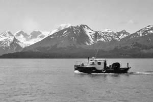 After Red Cleaver, in 1959, helped Poopdeck Platt add 30 inches to the stern of his fishing vessel, the Bernice M, Platt took his boat out onto the waters of Kachemak Bay. (Photo courtesy of Ken Moore)