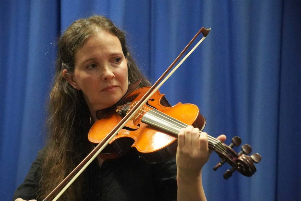 Jannell Canerday performs during An Evening of Traditional Irish Music at Kenai Peninsula College in Soldotna, Alaska, on Friday, Jan. 24, 2025. (Jake Dye/Peninsula Clarion)