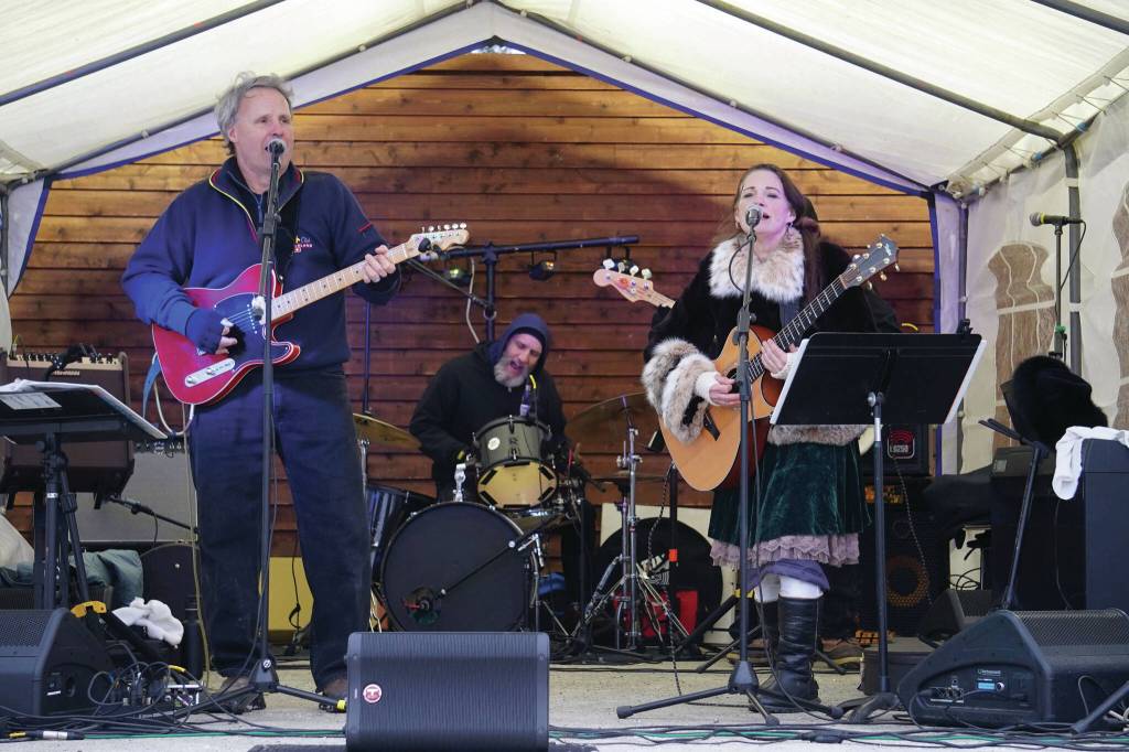The Bunny Swan Band performs during the 10th Annual Frozen River Fest in Soldotna, Alaska, on Saturday, Feb. 15, 2025. (Jake Dye/Peninsula Clarion)