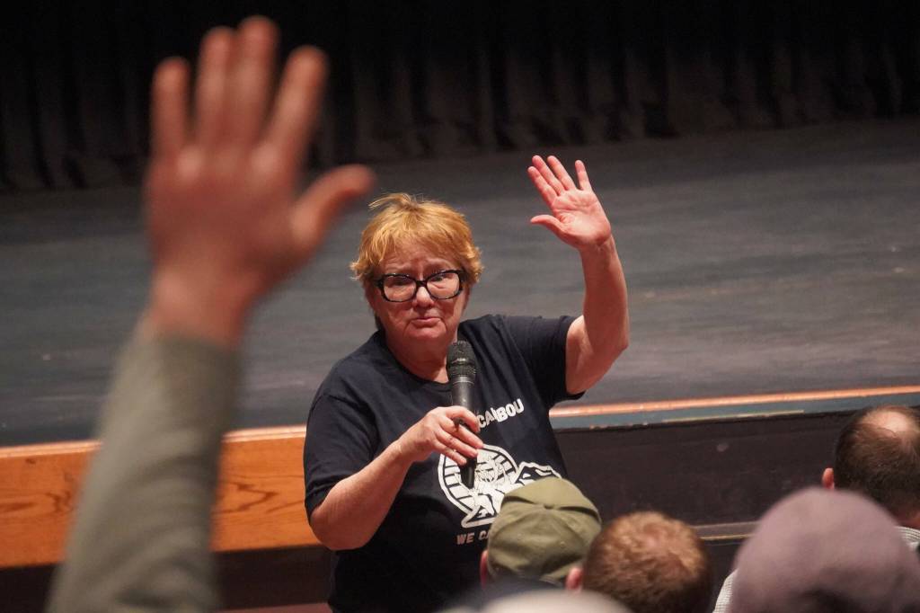 School board member Patti Truesdell speaks during a Kenai Peninsula Borough School District budget development meeting at Kenai Central High School in Kenai, Alaska, on Wednesday, Feb. 19, 2025. (Jake Dye/Peninsula Clarion)