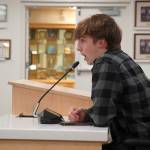 Cy Garcia, a student at Soldotna High School, speaks during a meeting of the Kenai Peninsula Borough Assembly in Soldotna, Alaska, on Tuesday, Feb. 25, 2025. (Jake Dye/Peninsula Clarion)