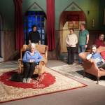 The cast of the Kenai Performers production of The Mousetrap rehearse at the Kenai Performers Theater near Soldotna, Alaska, on Wednesday, March 19, 2025. (Jake Dye/Peninsula Clarion)