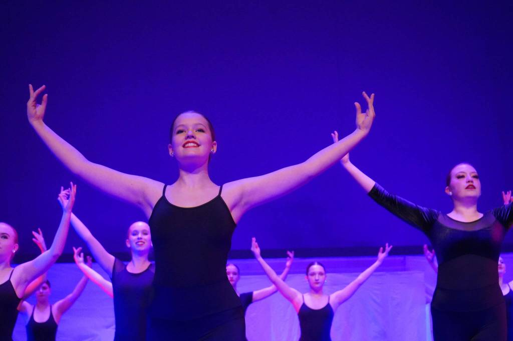Dancers rehearse Forever Dances 10th Anniversary Company Showcase, Down Memory Lane, at Kenai Central High School in Kenai, Alaska, on Wednesday, March 26, 2025. (Jake Dye/Peninsula Clarion)