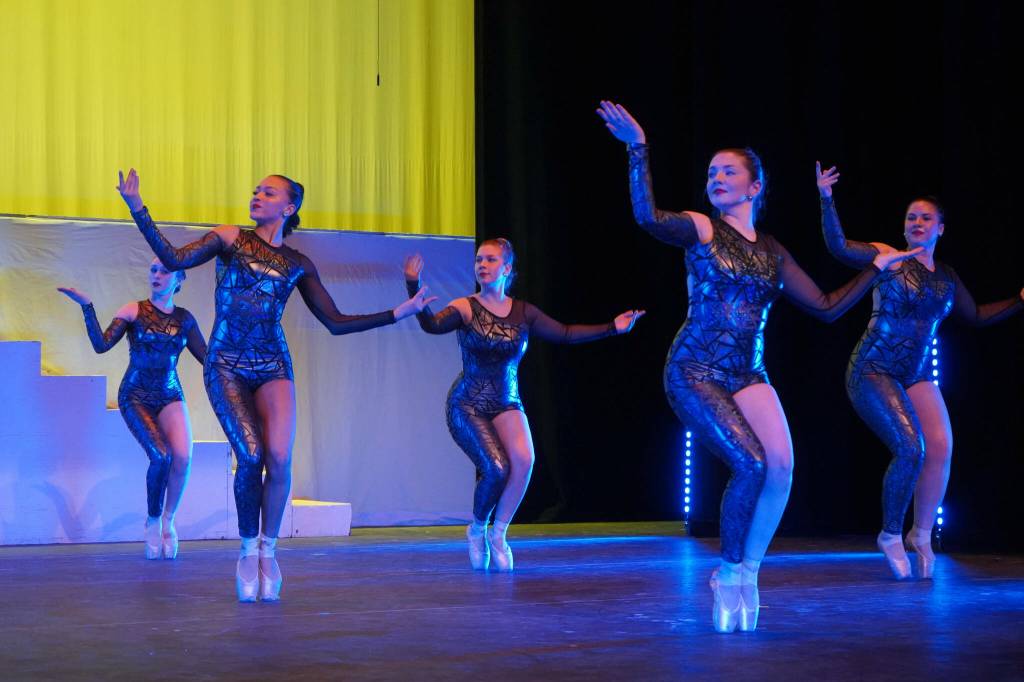 Dancers rehearse Forever Dances 10th Anniversary Company Showcase, Down Memory Lane, at Kenai Central High School in Kenai, Alaska, on Wednesday, March 26, 2025. (Jake Dye/Peninsula Clarion)