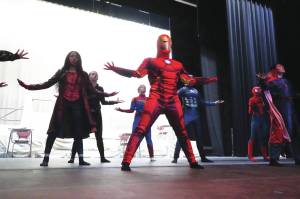 Diamond Dance Project rehearses "Academy of Heroes" at Kenai Central High School in Kenai, Alaska, on Wednesday, April 2, 2025. (Jake Dye/Peninsula Clarion)