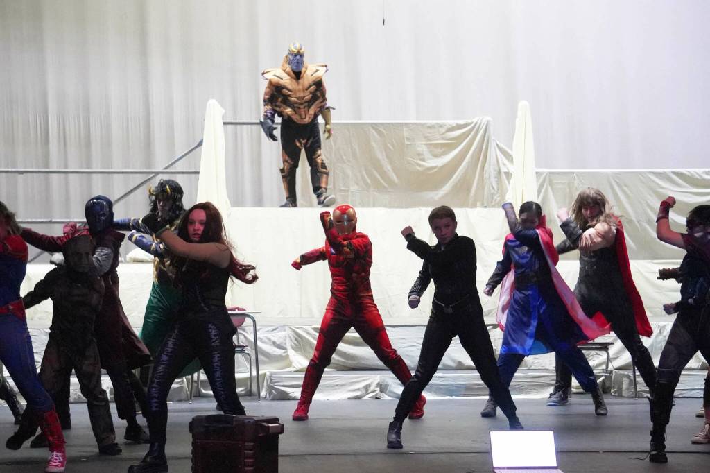 Diamond Dance Project rehearses Academy of Heroes at Kenai Central High School in Kenai, Alaska, on Wednesday, April 2, 2025. (Jake Dye/Peninsula Clarion)