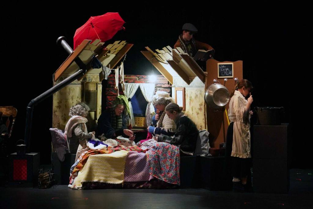 The cast of Seward High School Theatre Collectives Charlie and the Chocolate Factory rehearse on Thursday, April 3, 2025. (Jake Dye/Peninsula Clarion)