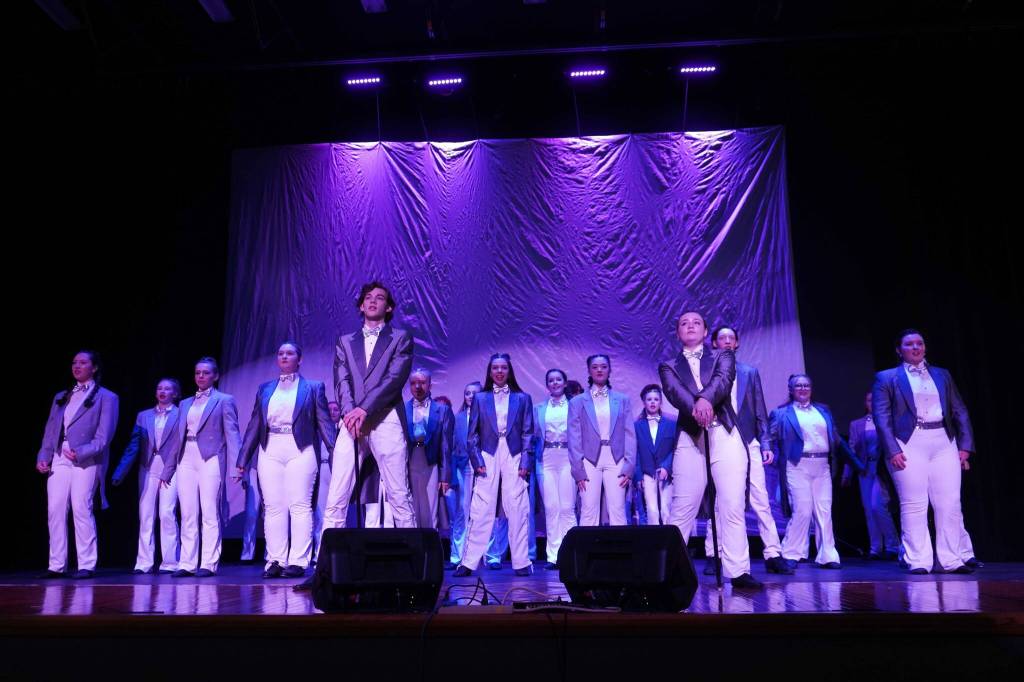 Actors perform during the opening of the new Triumvirate Theatre in Kenai, Alaska, on Saturday, April 19, 2025. (Jake Dye/Peninsula Clarion)