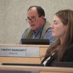 Tim Daugharty speaks during a special meeting of the Kenai Peninsula Borough School District Board of Education in Soldotna, Alaska, on Wednesday, April 23, 2025. (Jake Dye/Peninsula Clarion)