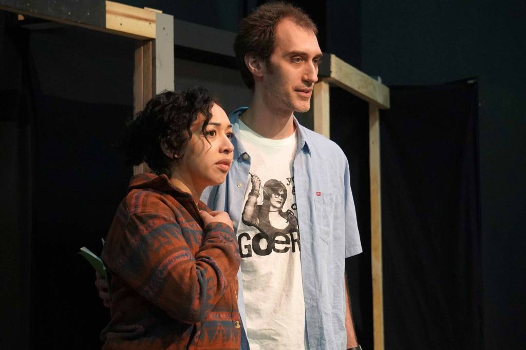 Hannah Warren-Bell and Tony Mika rehearsePicnic at the Kenai Performers Theater near Soldotna, Alaska, on Saturday, April 26, 2025. (Jake Dye/Peninsula Clarion)