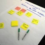 Sticky notes are filled with input on Kenais parks and recreation facilities and programs during the kickoff for a development of a parks and recreation master plan in Kenai, Alaska, on Tuesday, April 29, 2025. (Jake Dye/Peninsula Clarion)