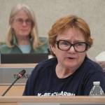 Board member Patti Truesdell speaks during a meeting of the Kenai Peninsula Borough School Districts Board of Education in Soldotna, Alaska, on Monday, May 5, 2025. (Jake Dye/Peninsula Clarion)