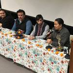 X̱unei Lance Twitchell (holding microphone) discusses writing an Emmy-winning episode of Molly of Denali during a forum with fellow Juneau show writers Vera Starbard, Frank Katasse and Wáatsasdiyei Joe Yates on Saturday, April 19, 2025, at the University of Alaska Southeast. (Mark Sabbatini / Juneau Empire file photo)