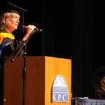 Libby Roderick delivers the keynote speech during the 55th Annual Kenai Peninsula College Commencement Ceremony, held at Kenai Central High School in Kenai, Alaska, on Thursday, May 8, 2025. (Jake Dye/Peninsula Clarion)