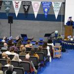 Graduate Paxton McKnight speaks during the graduation ceremony at Cook Inlet Academy near Soldotna, Alaska, on Saturday, May 17, 2025. (Jake Dye/Peninsula Clarion)