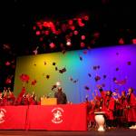 Graduates celebrate at the end of the Kenai Central High School commencement ceremony in Kenai, Alaska, on Tuesday, May 20, 2025. (Jake Dye/Peninsula Clarion)
