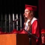 Student Body President Sarah Jane Baisden speaks during the Kenai Central High School graduation ceremony in Kenai, Alaska, on Tuesday, May 20, 2025. (Jake Dye/Peninsula Clarion)
