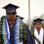 Graduates of Soldotna High School process into a commencement ceremony on the schools football field in Soldotna, Alaska, on Wednesday, May 21, 2025. (Jake Dye/Peninsula Clarion)