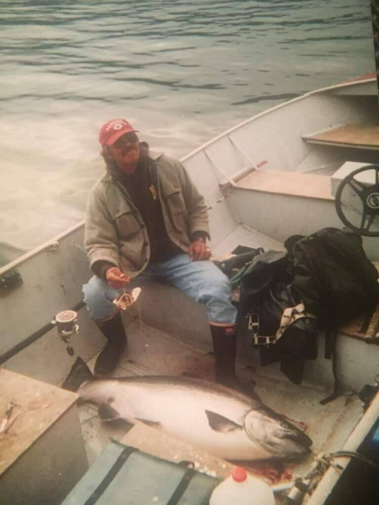 Frank Lee with his 86-pound king salmon caught on July 20, 2000. (Photo courtesy of Frank Lee)