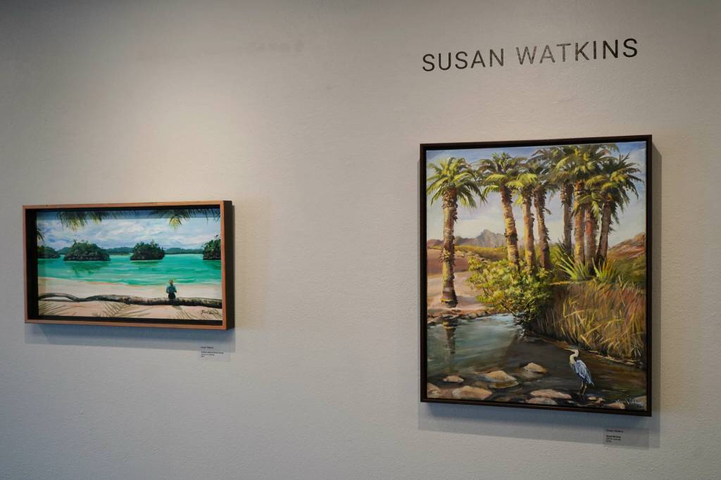 Art by Susan Watkins is showcased in Wonder and Wander at the Kenai Art Center in Kenai, Alaska, on Wednesday, June 11, 2025. (Jake Dye/Peninsula Clarion)