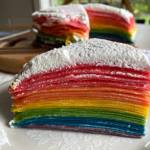 This cake stacks colored crepes for a brilliant rainbow breakfast. (Photo by Tressa Dale/Peninsula Clarion)