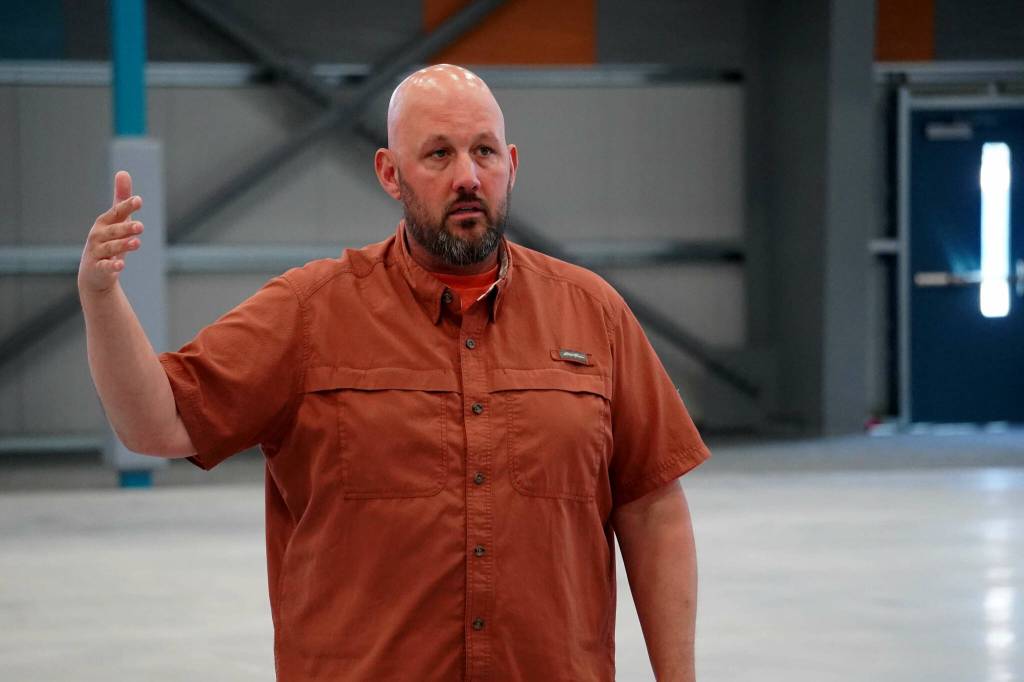 Soldotna Parks and Recreation Director Joel Todd showcases the Soldotna Field House in Soldotna, Alaska, to the Soldotna Chamber of Commerce on Wednesday, June 25, 2025. (Jake Dye/Peninsula Clarion)