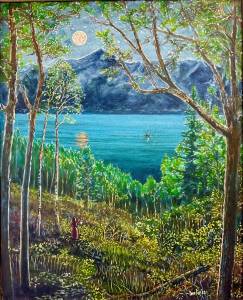 Thread of Light is an acrylic painting done this year by Dan Coe on display through June at the Art Shop Gallery in Homer, Alaska. Photo by Christina Whiting