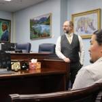 X̱unei Lance Twitchell listens to Rep. Andi Story (D-Juneau) read his legislative citation at the Alaska State Capitol on Saturday, June 28, 2025. (Ellie Ruel / Juneau Empire)
