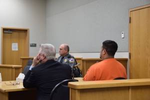 Arturo Mondragon-Lopez, Jr. (right) attends a change of plea hearing related to the October 2023 fatal shooting of Brianna Hetrick on Wednesday, Feb. 5, 2025, at the Homer Courthouse in Homer, Alaska. (Delcenia Cosman/Homer News)
